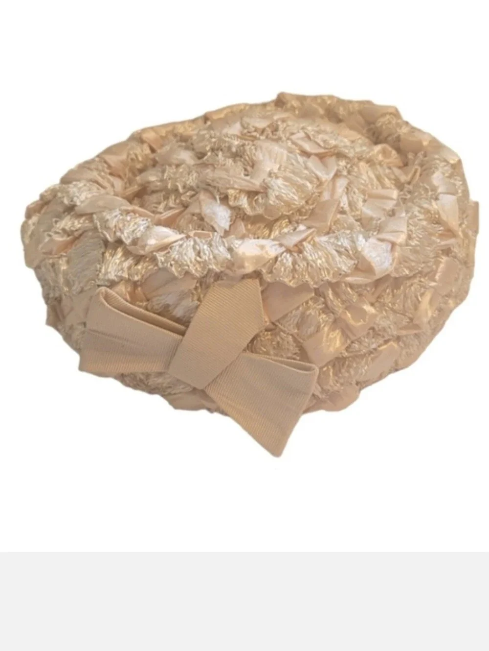 Vintage Pill Box Hat Champagne Ivory Lace & Satin Ranleigh Brand Size Medium - Picture 3 of 11